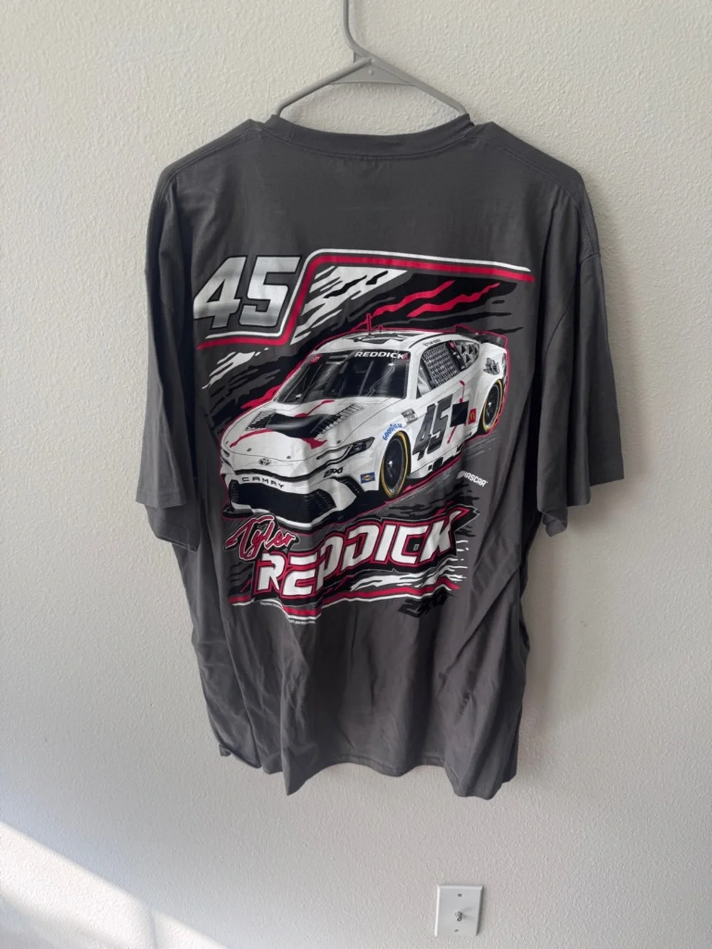 Next Level Apparel Gray Tyler Reddick 45 Graphic Tee with Red and White Accents - Picture 3 of 3